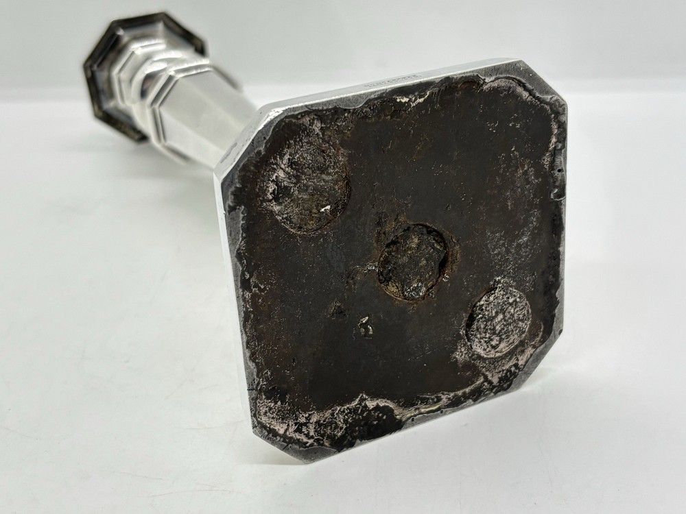 Single 21cm tall Antique Sterling Silver Candlestick Holder - 366g