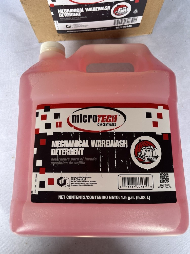 Microtech commercial dishwashing detergent. Non-Chlorinated.