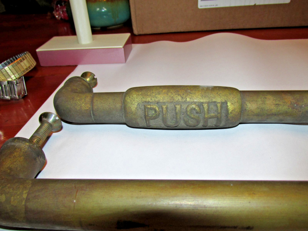 Vintage THEATRE SOLID BRASS DOOR PUSH BAR PAIR 1920'S