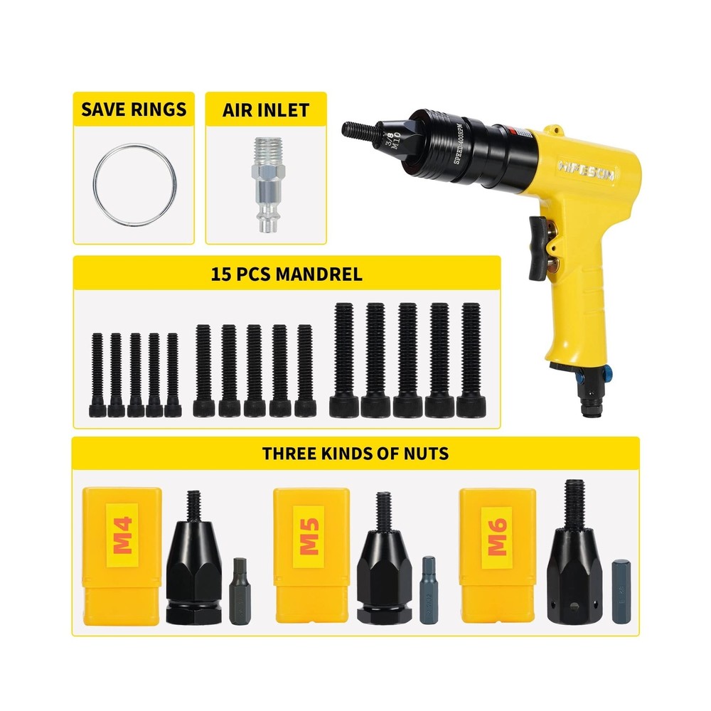 HIFESON Pneumatic Rivet Nut Gun (M4 & M5 & M6) Air Rivet Nut Pull Setter Tool...