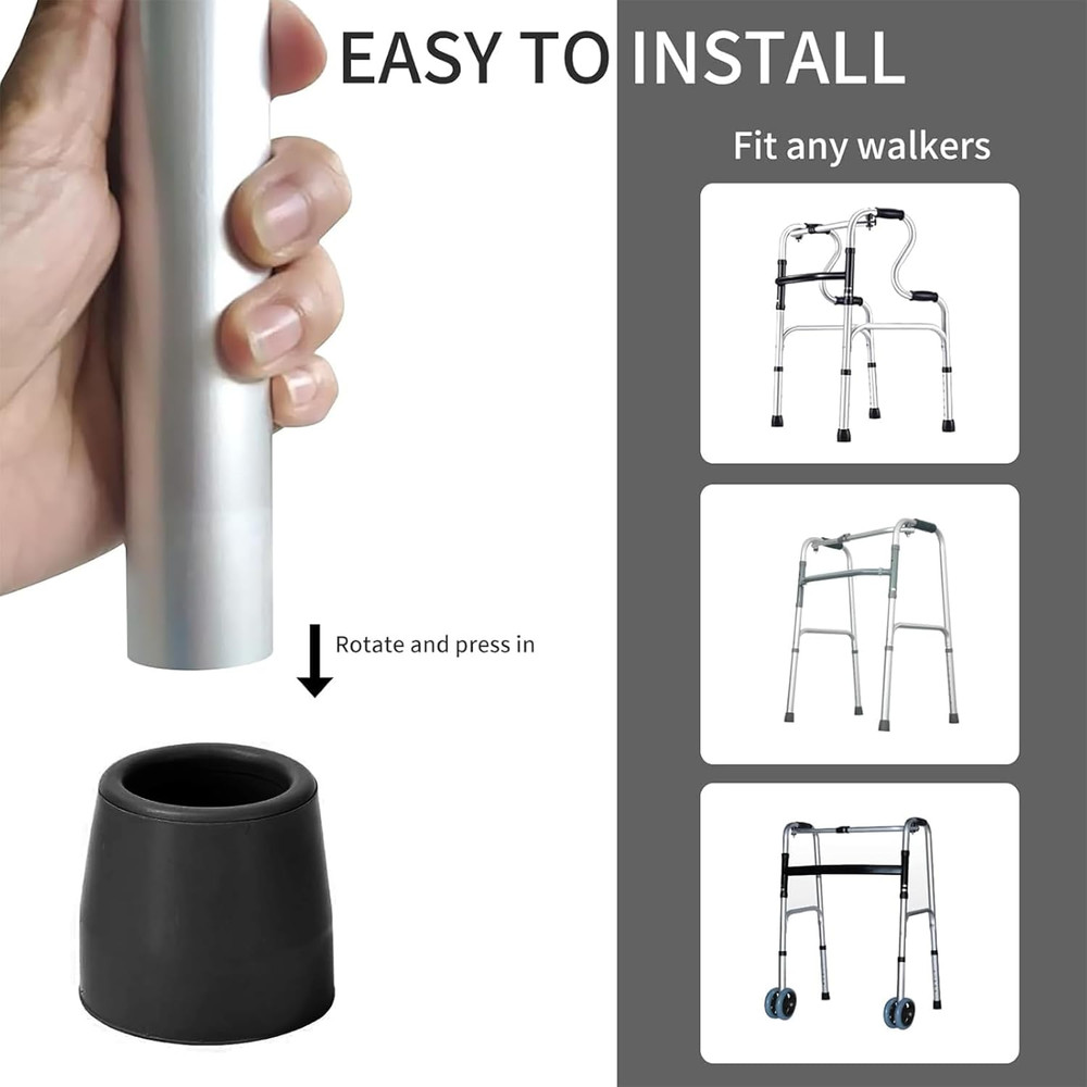 4PCS Rubber Walker Tips 1 '' Heavy Duty Replacement Tips for Walkers, Commodes,