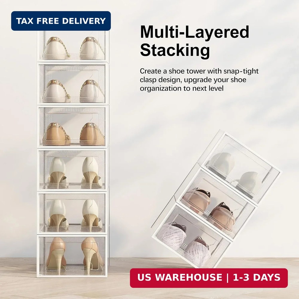SEE SPRING 12 Pack Shoe Storage Box, Clear Plastic Stackable Shoe Organizer for