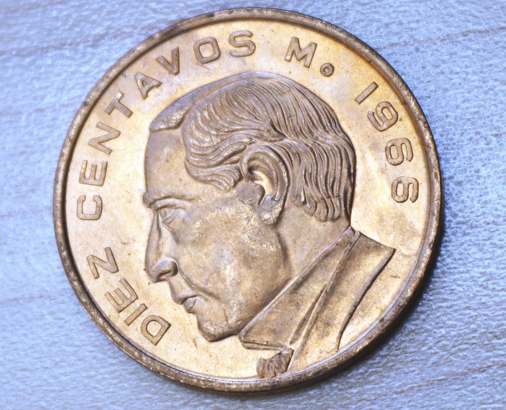 1966 Mexico 10 Centavos Benito Juárez Unc.