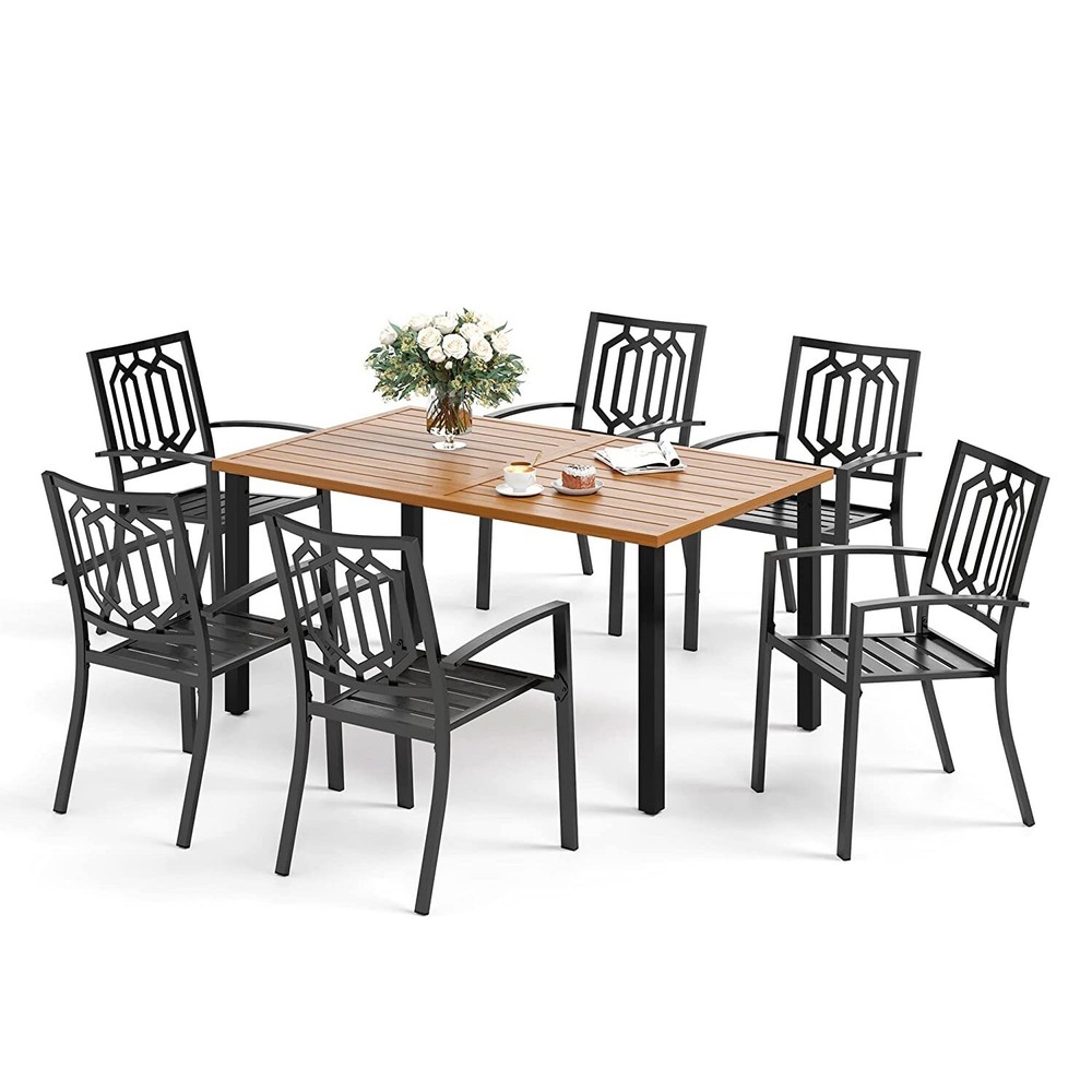 Outdoor Dining Table for 6 Person Rectangular Patio Table W/ 1.57" Umbrella Hole
