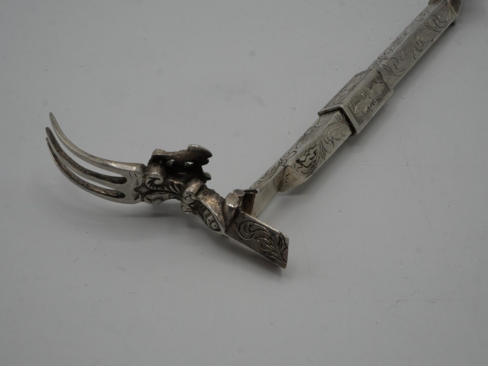 RARE SOLID SILVER FOLDING FORK NETHERLANDS DUTCH SILVER EPOCH 19 EME