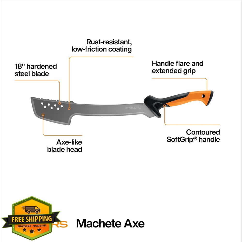 Fiskars 18" Machete Knife, Heavy Duty Bushcraft Axe, Rust-Resistant Blade