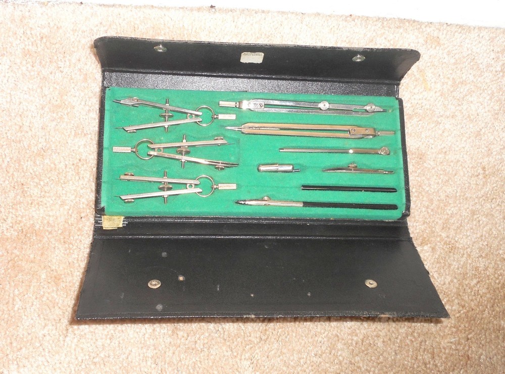 VINTAGE COMPASS 611 DRAWING DRAFTING ENGINEERING TOOL SET w/ CASE