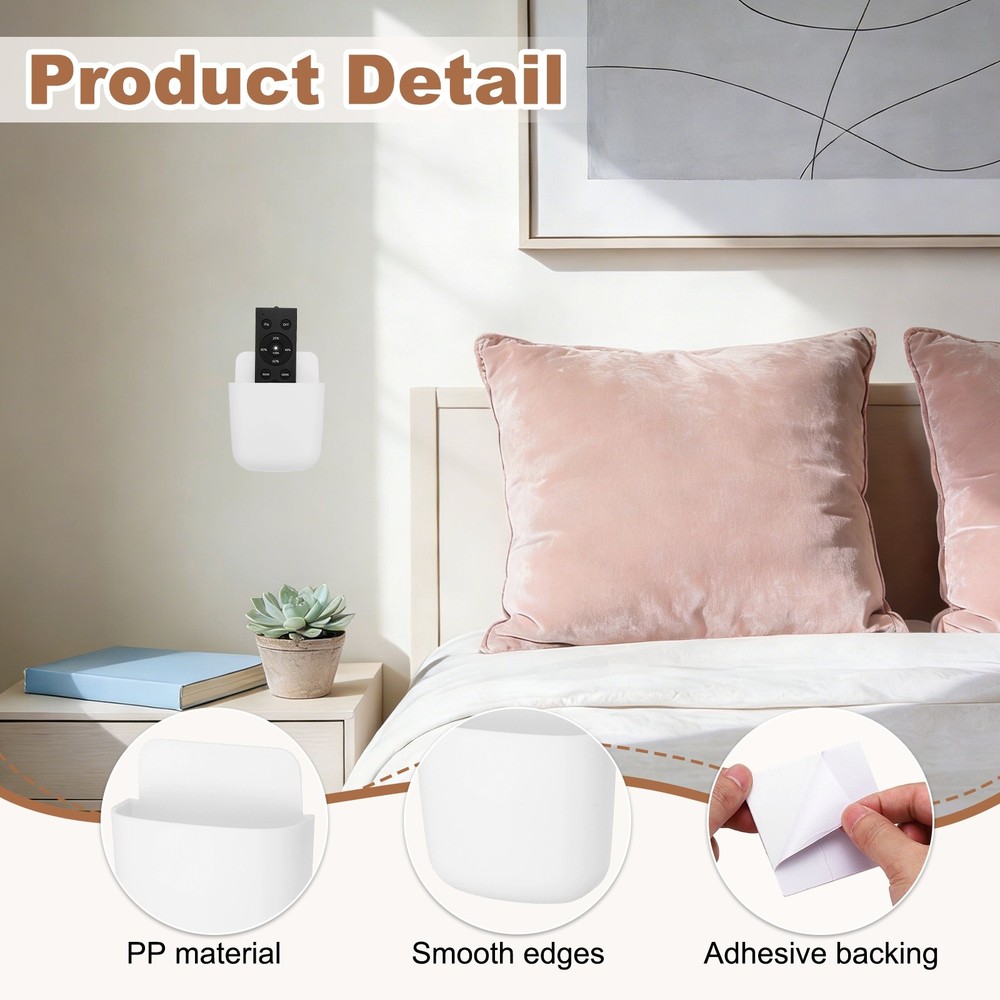 2 Piece Wall Remote Control Holder, Sticker Phone Holder, White/Grey