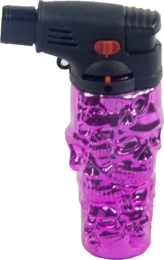 5 Pack 4.3" Jet Torch Gun Lighter Refillable Lockable Adjustable Engraved Skull