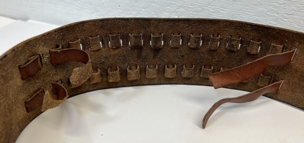 Vintage Hand Tooled Leather Ammunition Belt With Adjustable Loops