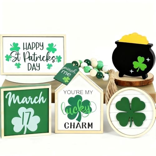 Patrick's Day Tiered Tray Decor Set, 6PCS St. Patrick's Day Decorations Bead