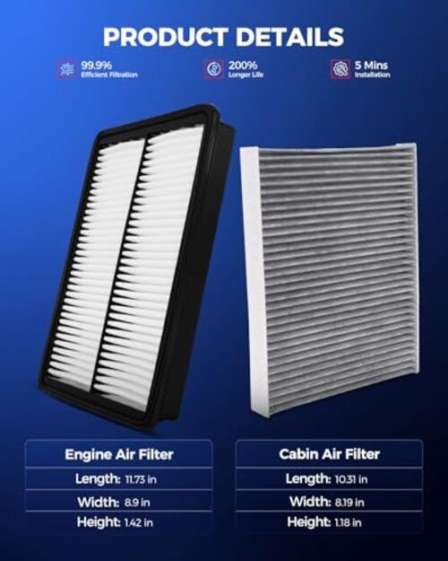 Engine & Cabin Air Filter Kit, Replacement for Kia Sorento 2014 2015,
