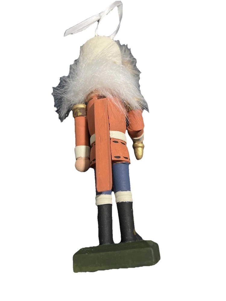 Nutcracker Soldier Ornament Orange Jacket Blue Gem Feather Hat
