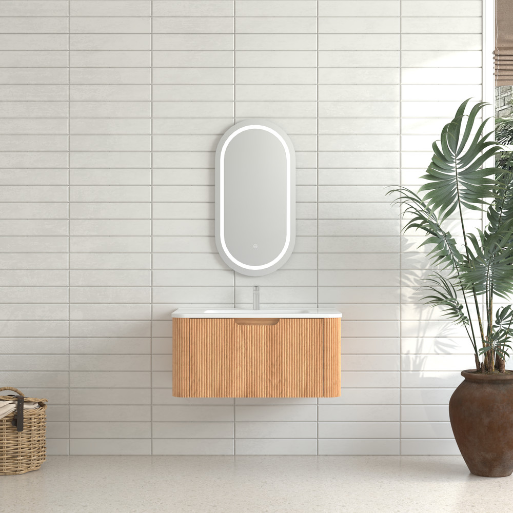 30" Wall-Mounted Floating Solid Wood Bathroom Vanity Pre-Assembled Curved Edge