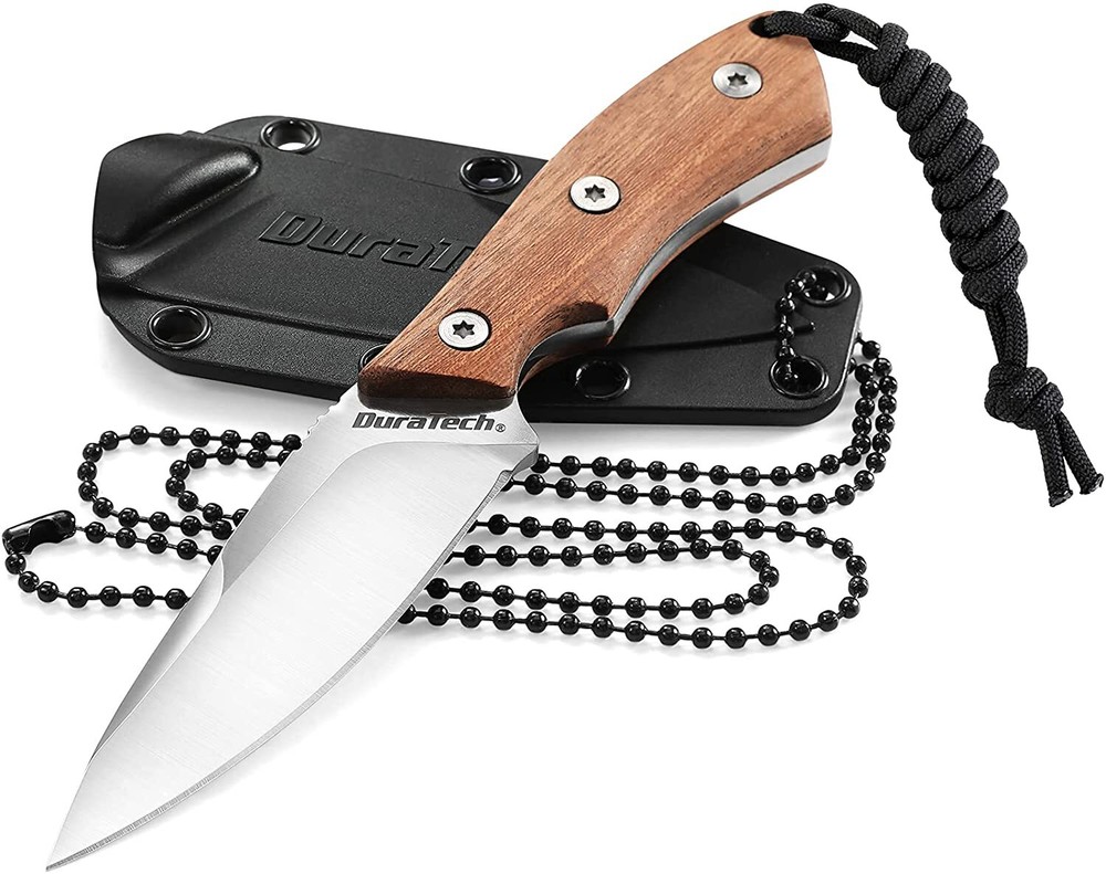 DURATECH Compact Fixed Blade Knife 6'' Full Tang Wood Handle with Molded Sheath