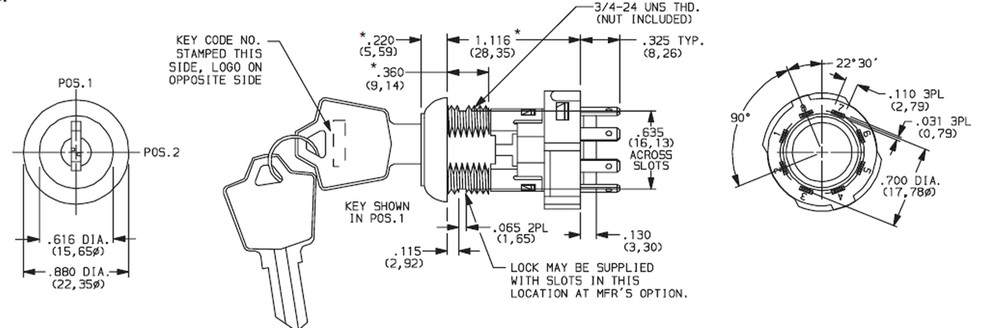 KEY SWITCH 3P2T C & K H200AA2F205NB