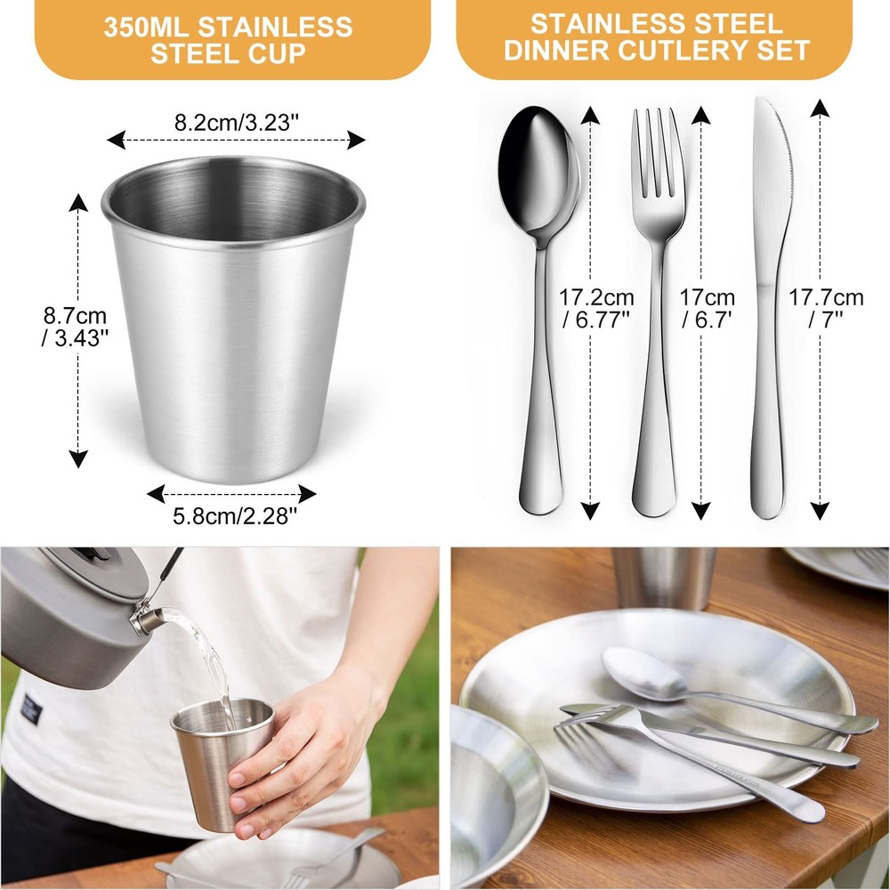 Complete Messware Kit Polished Stainless Steel Camping dinnerware Camping Coo...