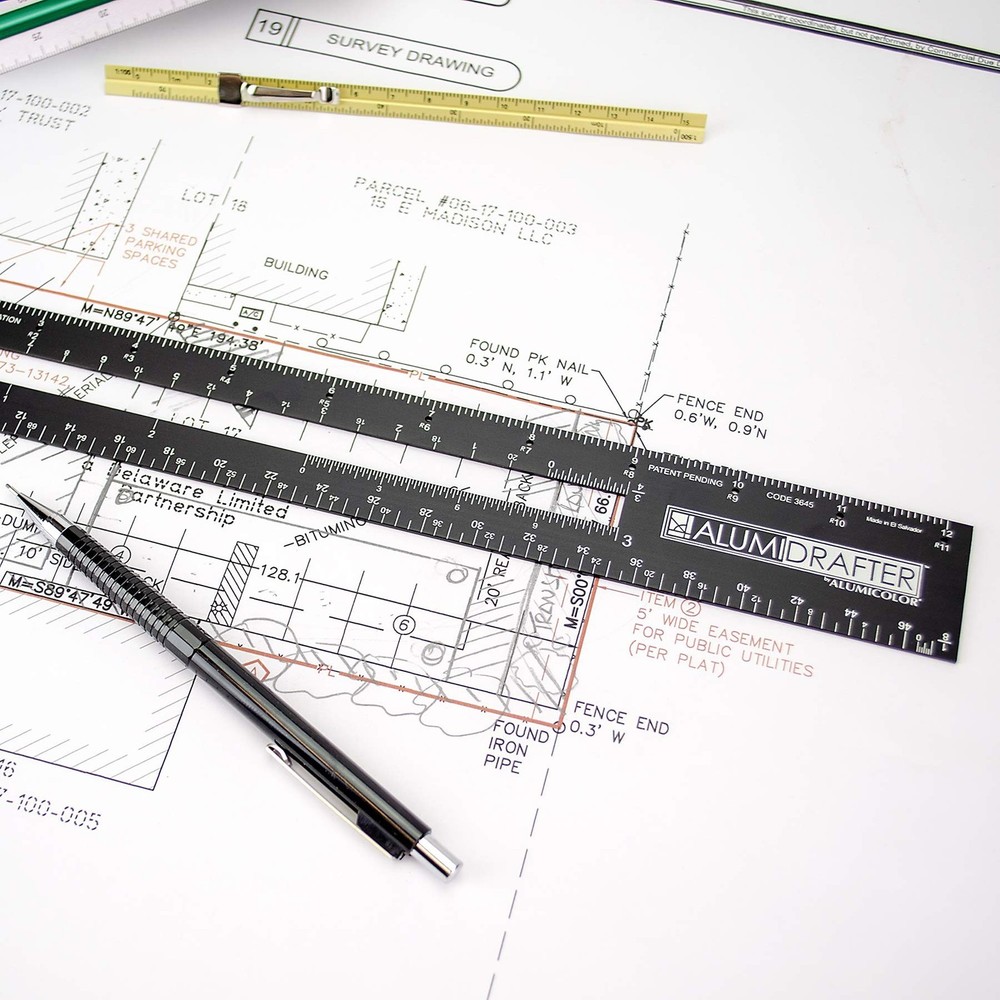 Alumicolor AlumiDrafter Combination Solid Drafting Tool, 12IN, Black