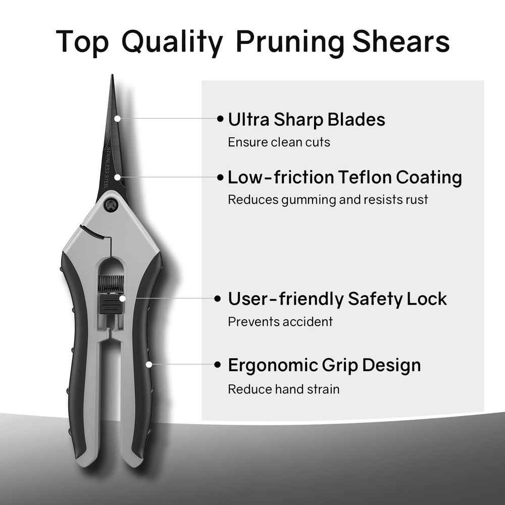 6.5" Ultra Sharp Pruning Shears, 2-Pack Garden Scissors with Grey & Black