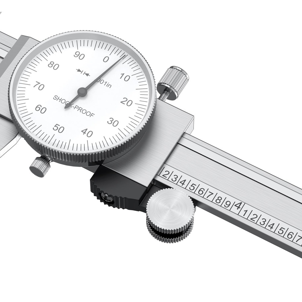Shockproof Dial Caliper, 0-6 Range, 0.001 Resolution, 4-Way Measurement