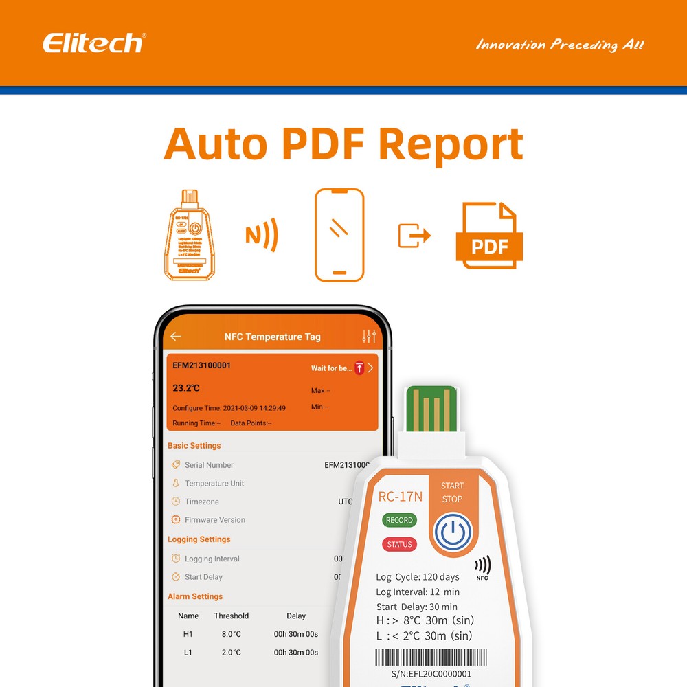 Elitech RC-17N NFC SingleUse Disposable USB Temperature Data Logger PDF -22～158℉