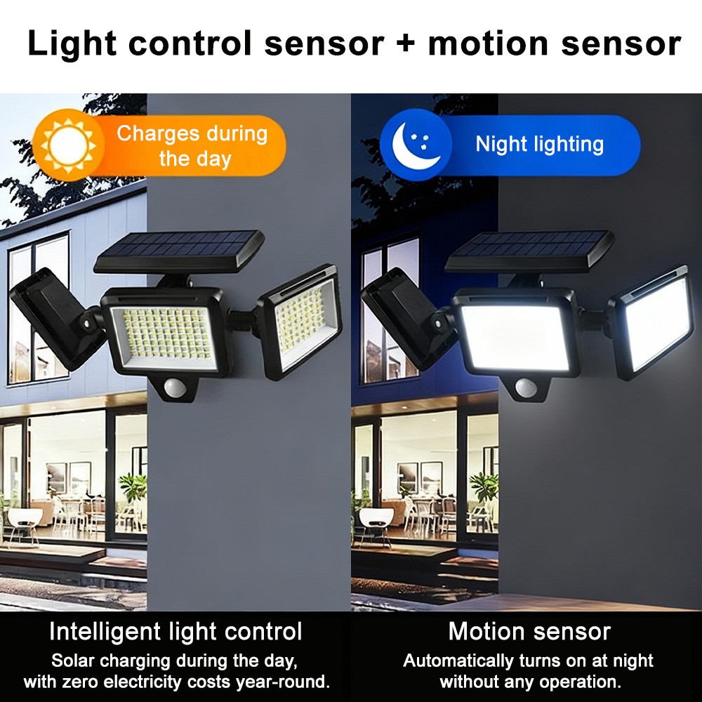 2Pack 210LED Solar Lights Outdoor Waterproof Motion Sensor Security Lamp 3 Head