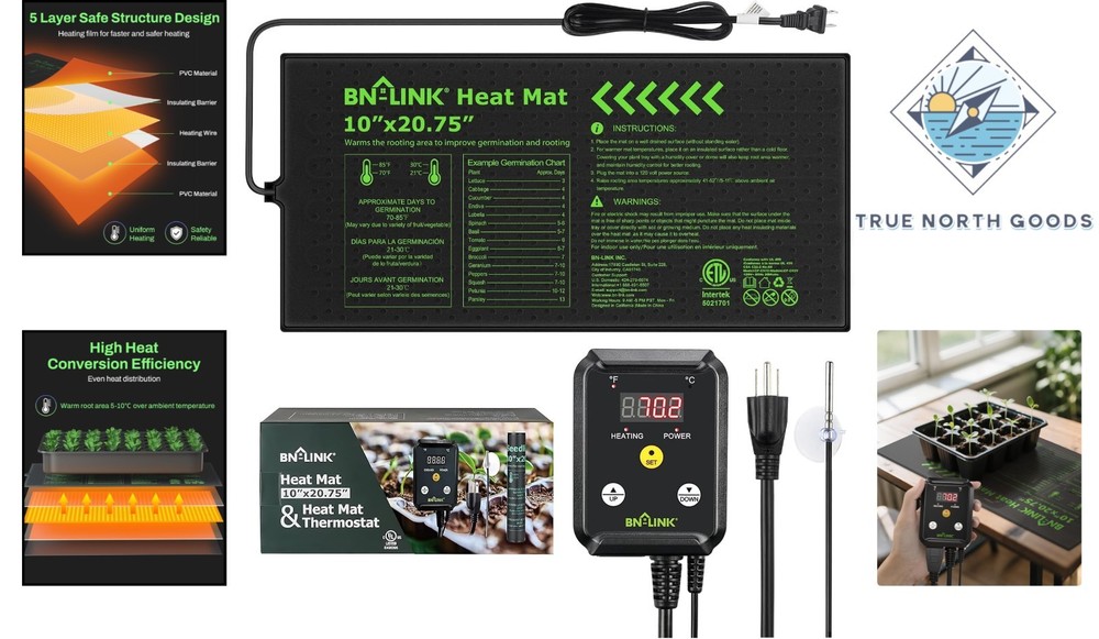 Advanced Heating Mat with Thermostat for Seed Starting: 10" x 20.75", Listed