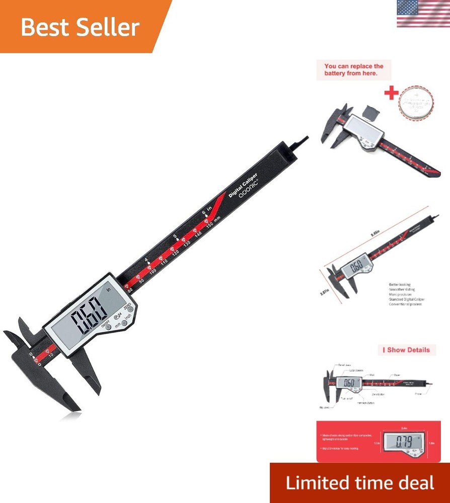 Digital Caliper, 0-6" Electronic Caliper Auto - Off Feature with Large LCD Sc...
