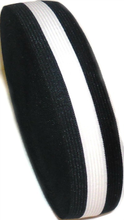 31MM BLACK WITH WHITE STRIPE, POLYESTER STAY TAPE, 50MTR ROLL