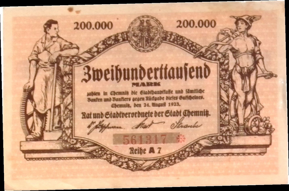 1923 Germany CHEMNITZ 200.000 Mark Banknote