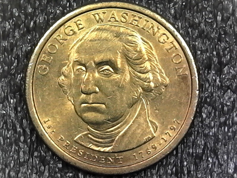 2007 George Washington Presidential Dollar - Extra Curl Die Chip Error Inv#E6358