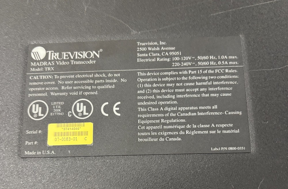 Truevision TRX Madras Video Transcoder