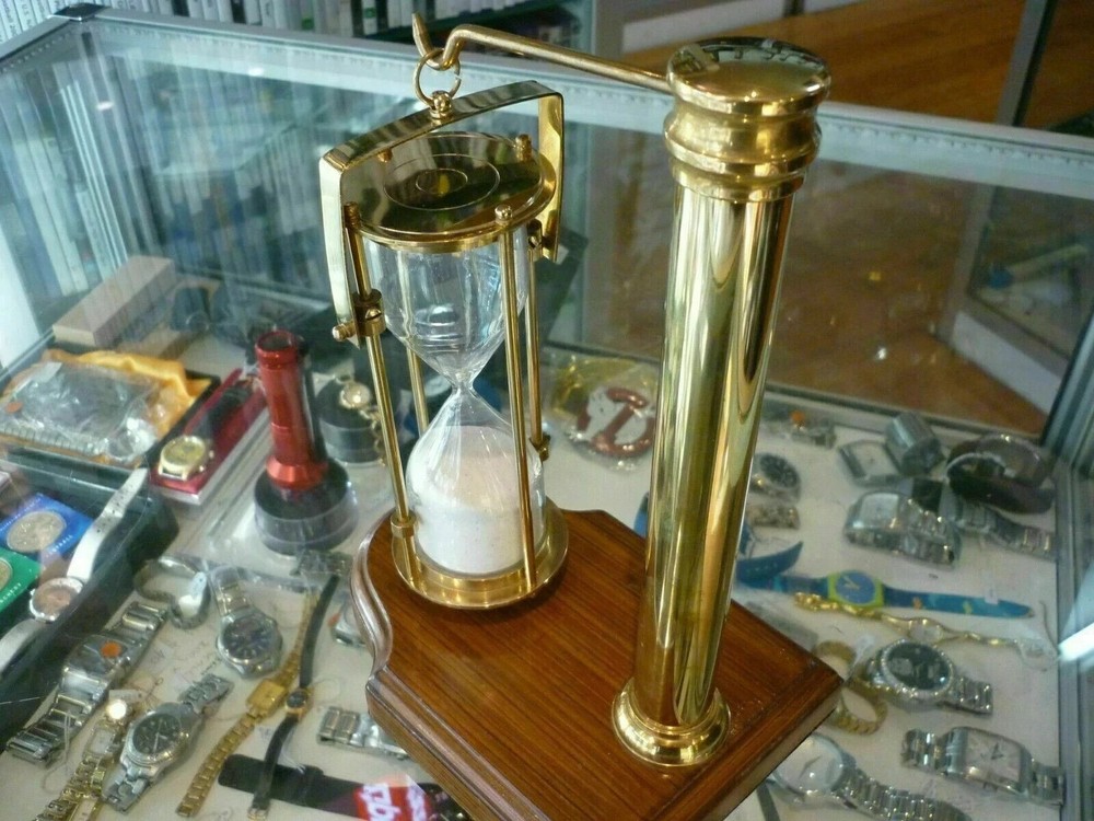 VINTAGE NAUTICAL HANGING SOLID BRASS SAND TIMER MARITIME HOURGLASS