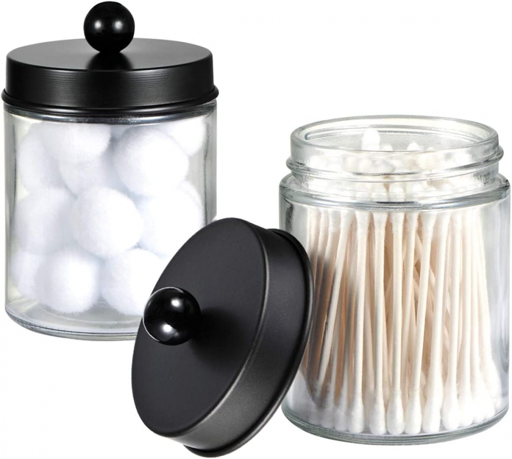 4 Pack Apothecary Jars Bathroom Vanity Storage Organizer Set Black