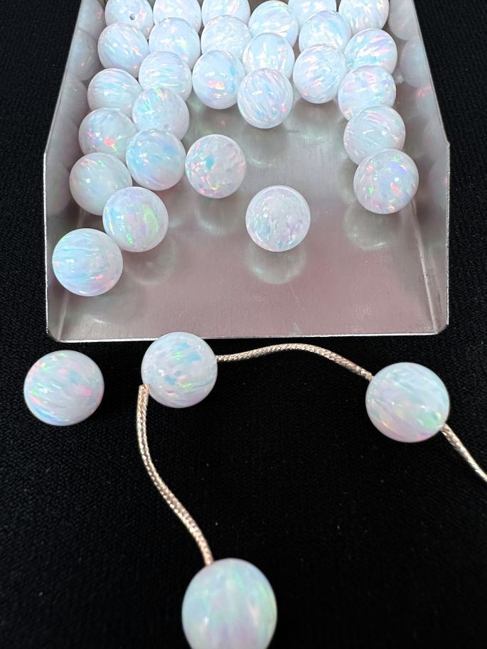 Full Drilled White Synthetic Lab Created Opal Round Beads OP17