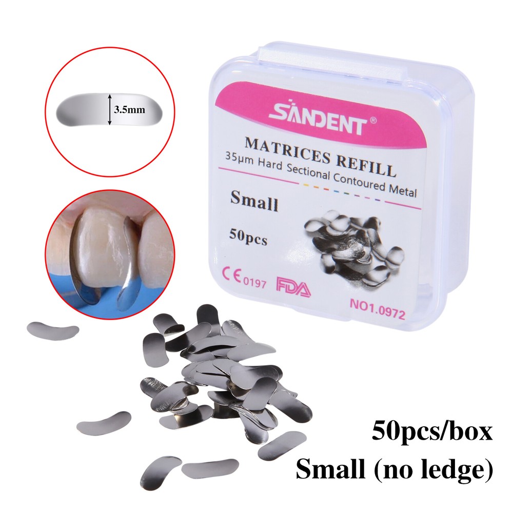 Dental Sectional Matrix System Contoured Metal Matrices Refill Matrix Bands 50pc
