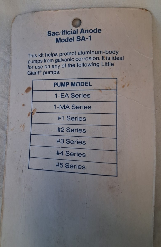 Little Giant 599002 Model SA-1 Sacrificial Anode