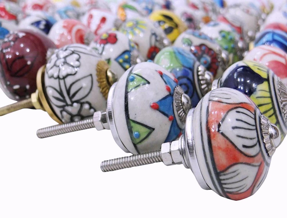 Indian Lot of 10 Boho Handmade Ceramic Door Knobs Cabinet Drawer handle Pull