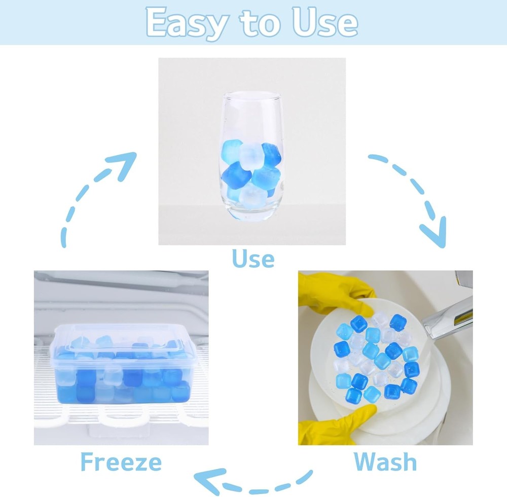 Reusable Ice Cube W/ Lid & Bin 60 Pack Plastic Ice Cubes Drinks BPA Free