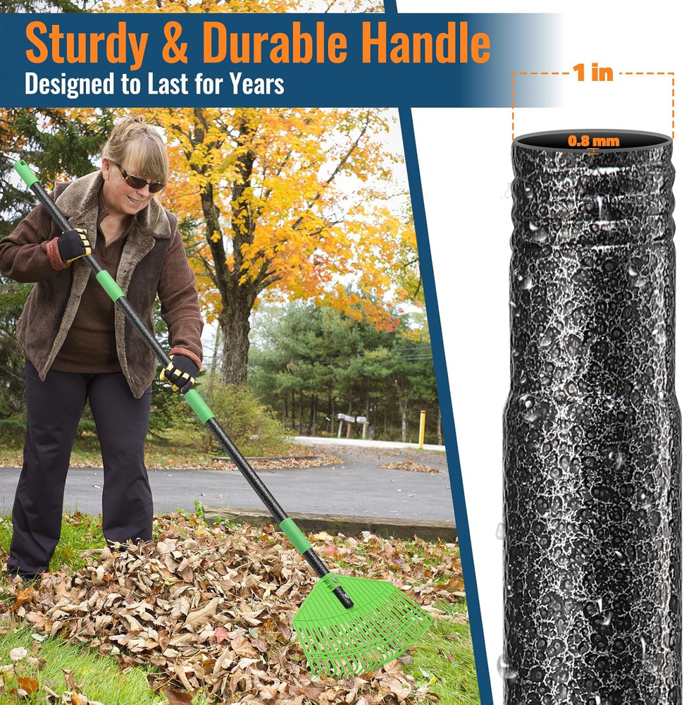 Plastic Leaf Rake with Adjustable 73'' Handle-Lightweight&Anti-Break Nylon Head,