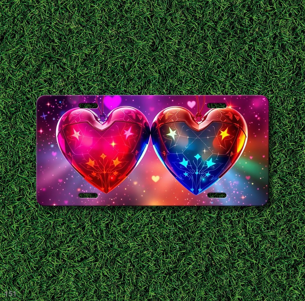 Premium Hearts License Plate Personalized Front Bumper Plate Unique Gift