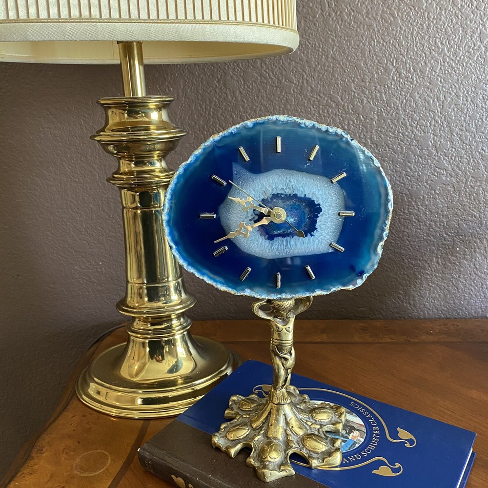Blue Agate Stone Table Clock |