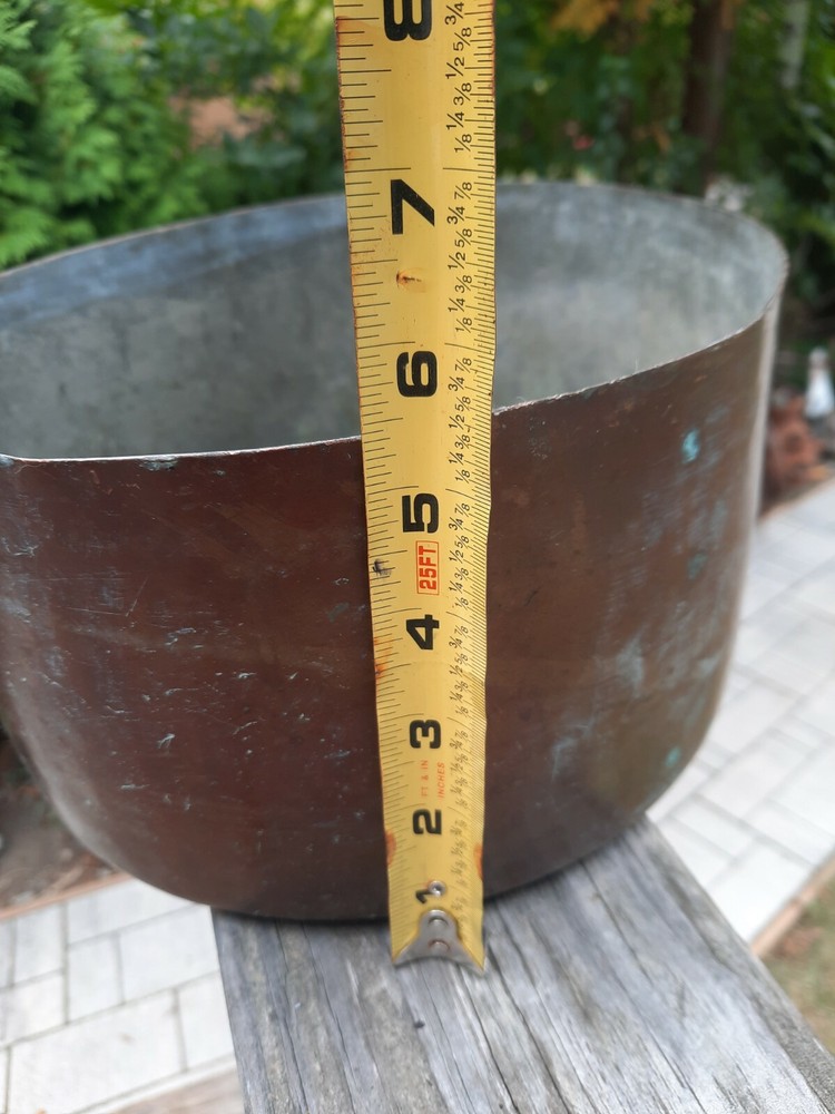 Antique Primitive Copper Pot 10” , Long Handle Hravy Copper