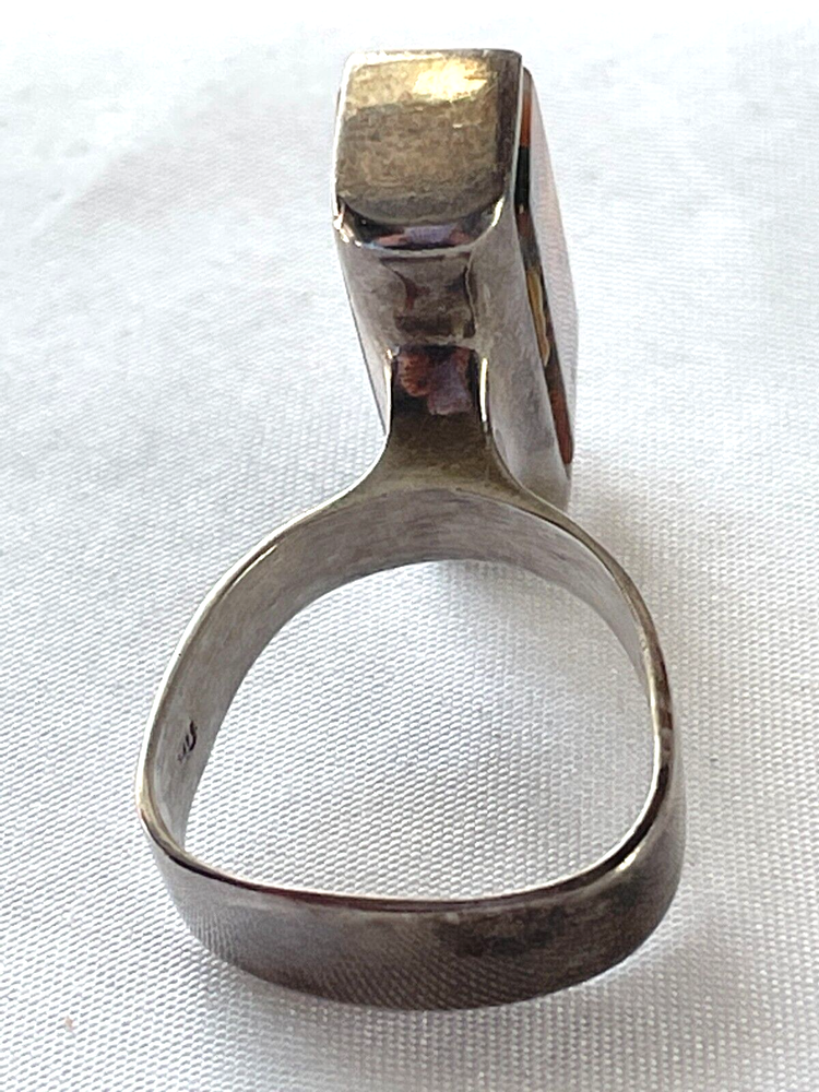 VINTAGE DENMARK STERLING SILVER MODERNIST MOSS AGATE RING SIZE 9