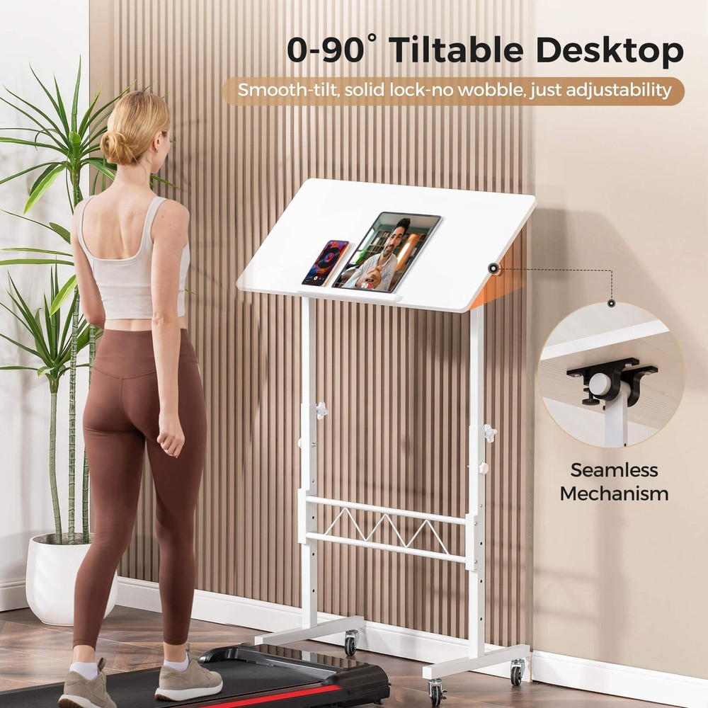 COMHOMA Small Standing Desk Adjustable Height, Tiltable Tabletop, Mobile