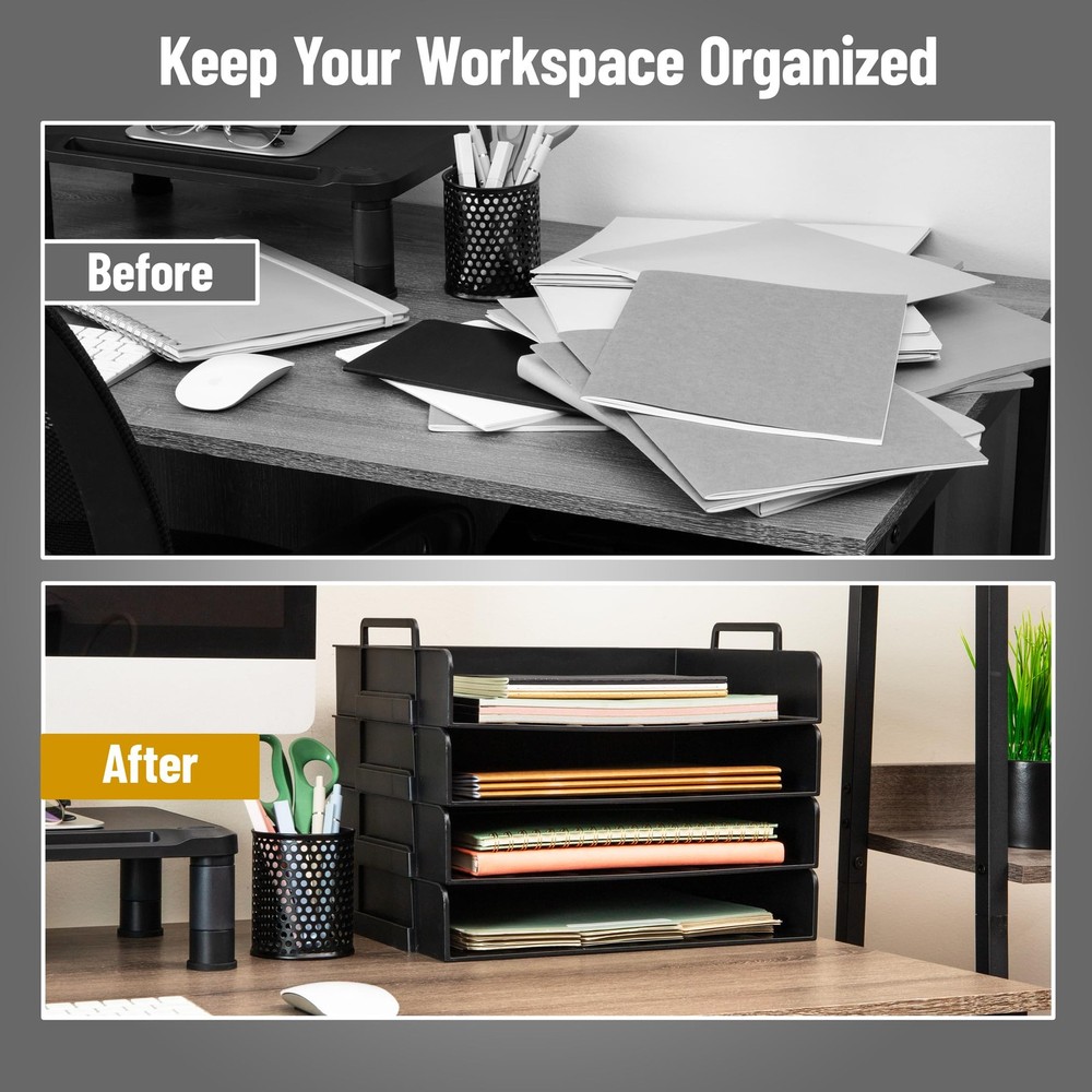 Stackable Paper Tray, Desktop Organizer, File Storage, Office, Plastic, 13.75...