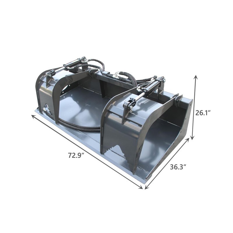 Wolequip 72in Dual Cylinder Solid Bottom Grapple Bucket Quick Attach Heavy Duty