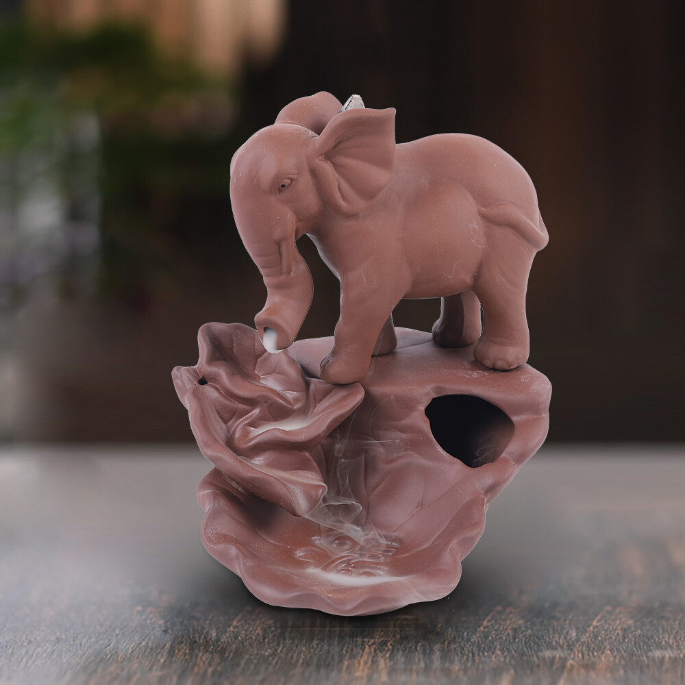 Elephant Incense Burner Waterfall Ceramic Backflow Incense Holder Home Decor