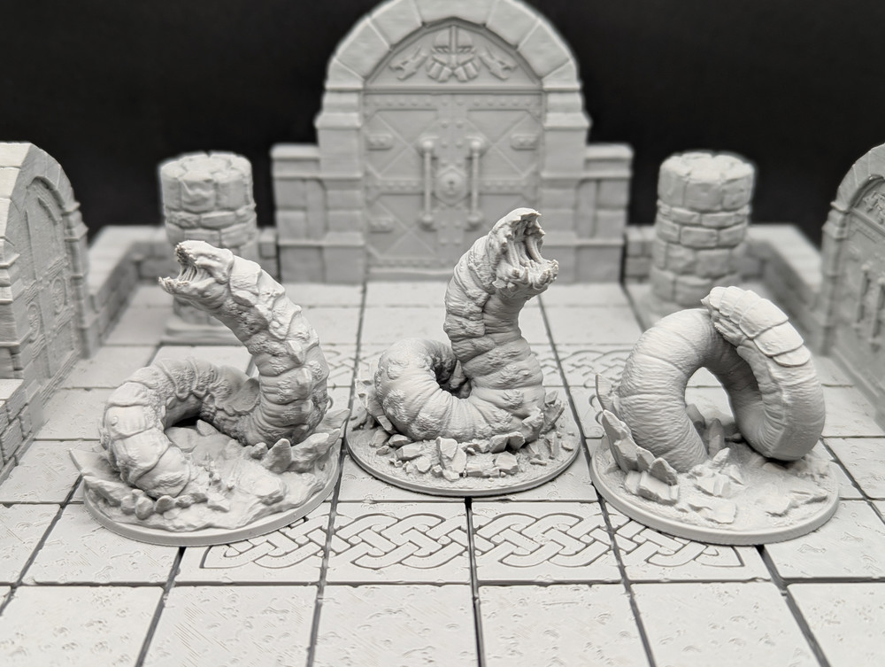 Giant Burrowing Worm Set (3) 3D Printed D&D RPG Miniatures