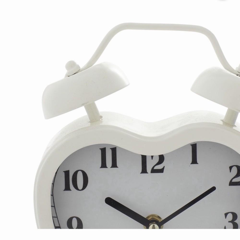 8” White Metal Heart Clock with Bell Style Top